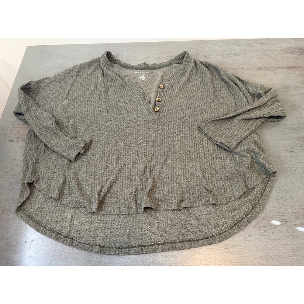 American Eagle Soft & Sexy Plush Waffle Knit Henley Top Olive Green XXL